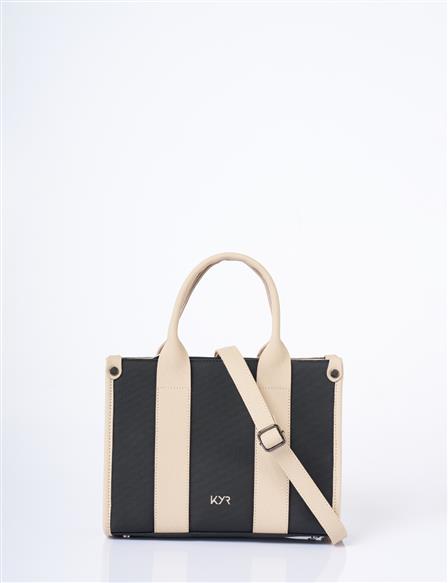 Logo Detaylı Tote Çanta Siyah Vizon