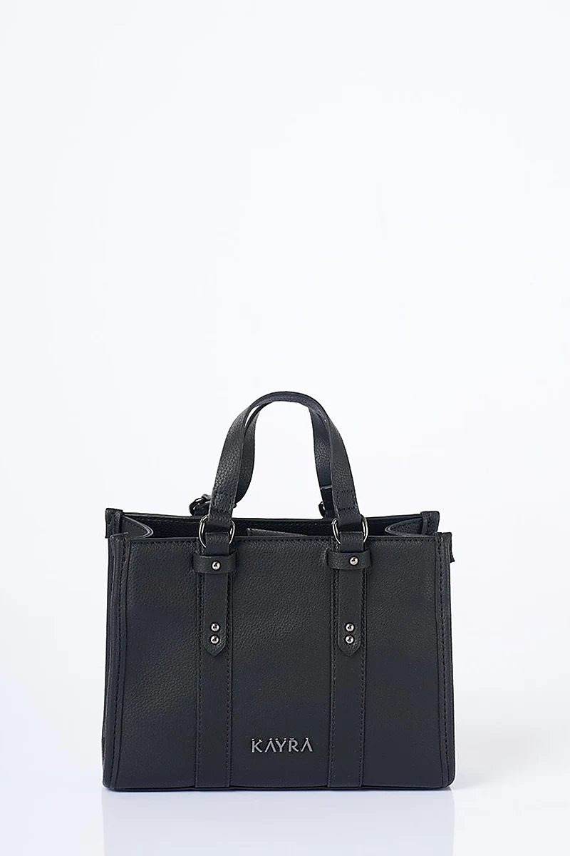 Shoulder Strap Snap Closure Faux Leather Tote Bag Black
