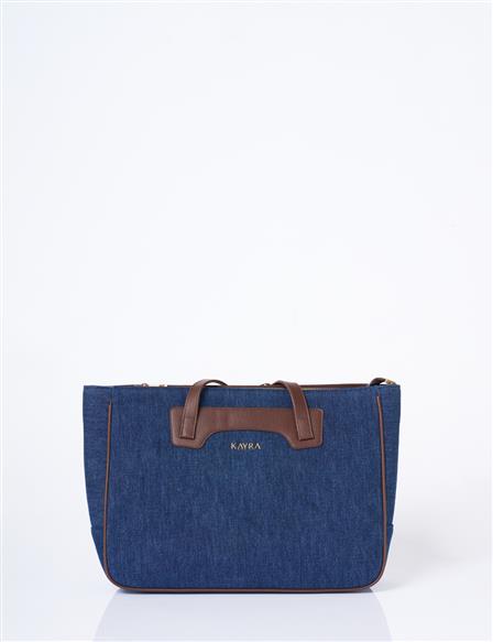 Logolu Denim Çanta Lacivert