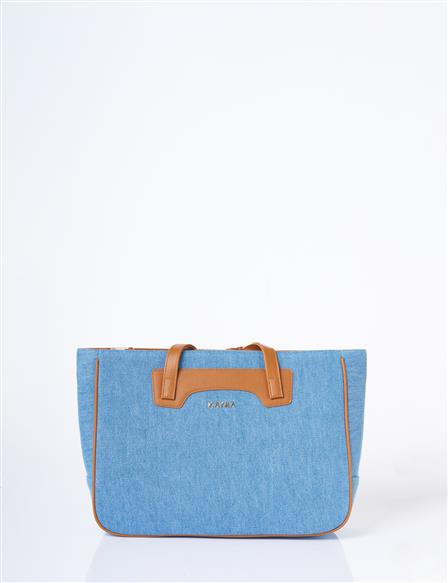 Logolu Denim Çanta İndigo