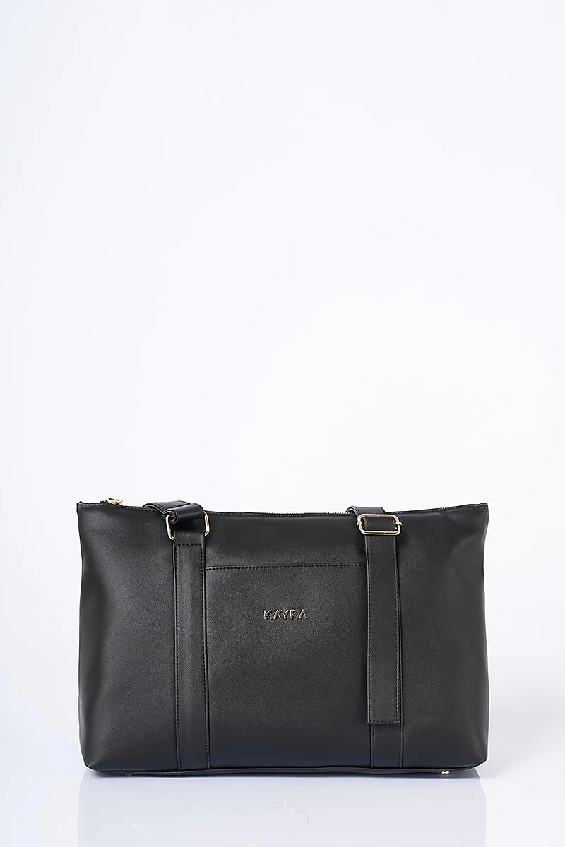Leather Look Extendable Strap Large Bag Black