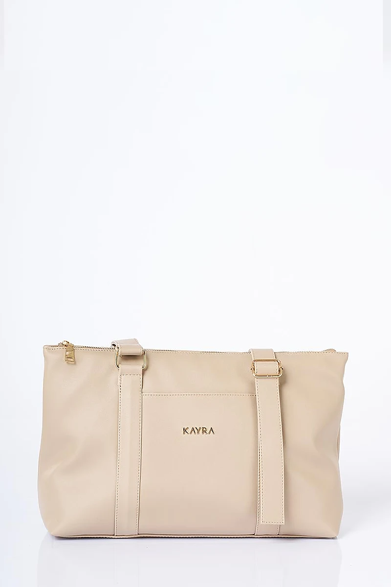 Leather Look Extendable Strap Large Bag Taupe