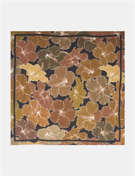 Lily Pattern Viscose Scarf in Camel