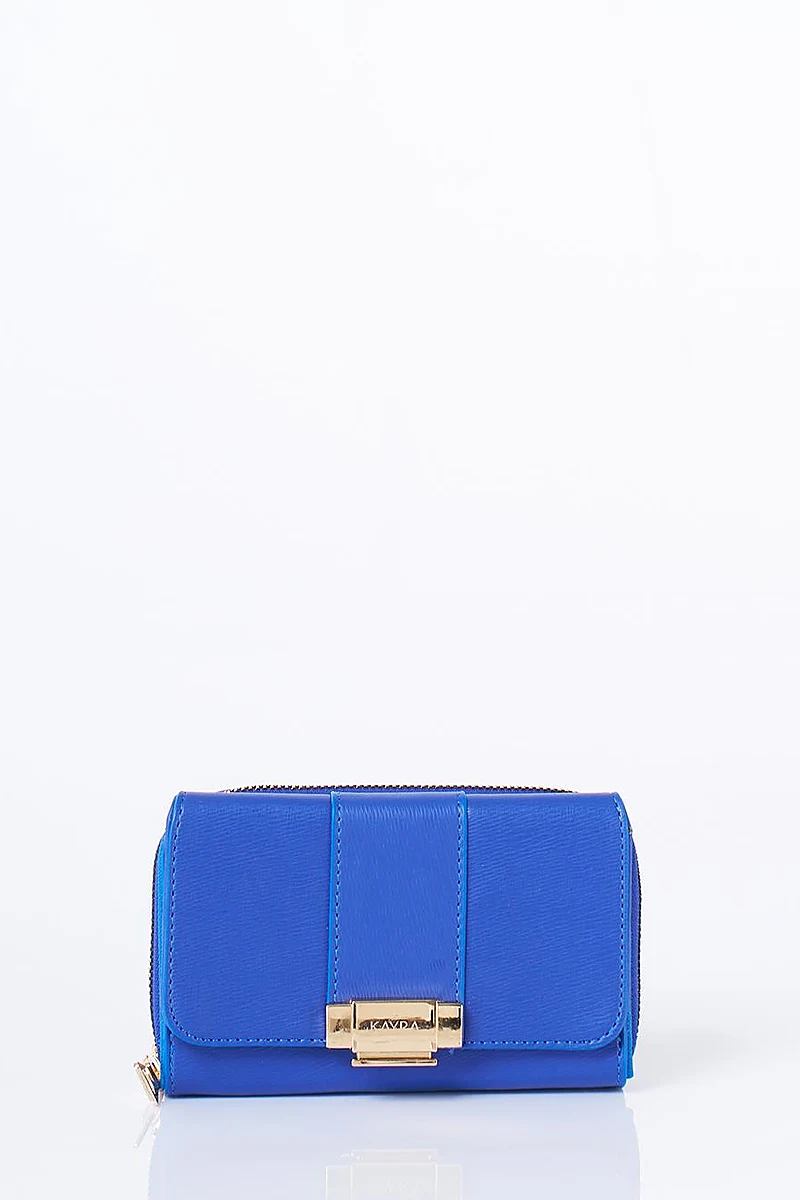 Gold Buckle Zipper Wallet Indigo