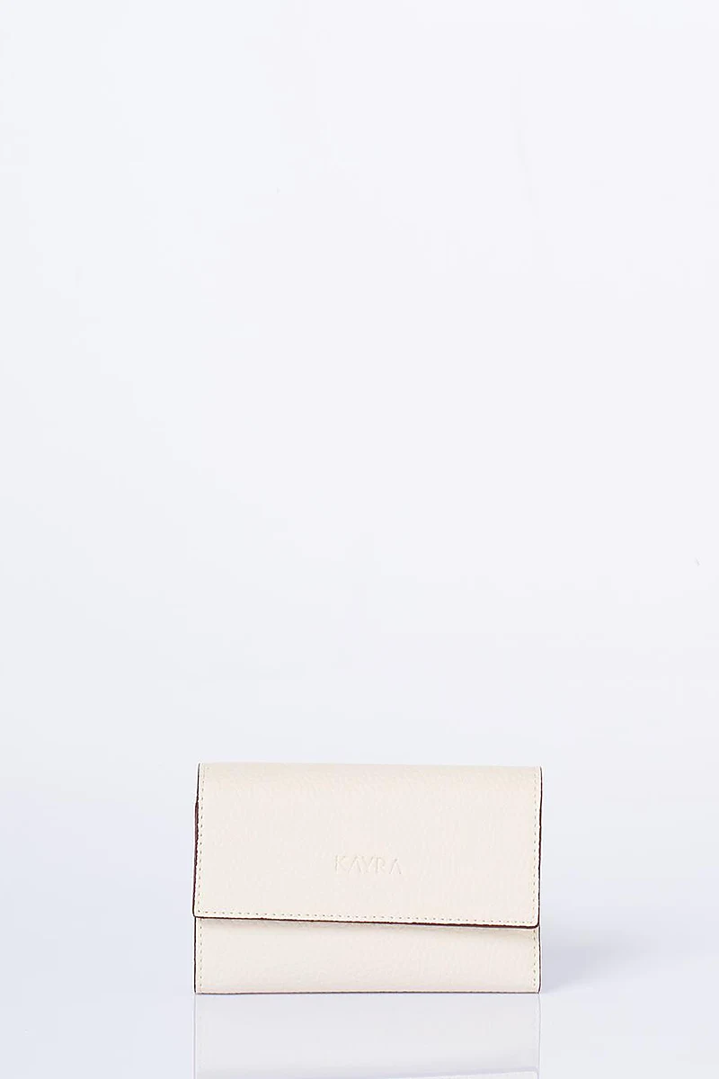 Faux Leather Rectangular Wallet in Cream