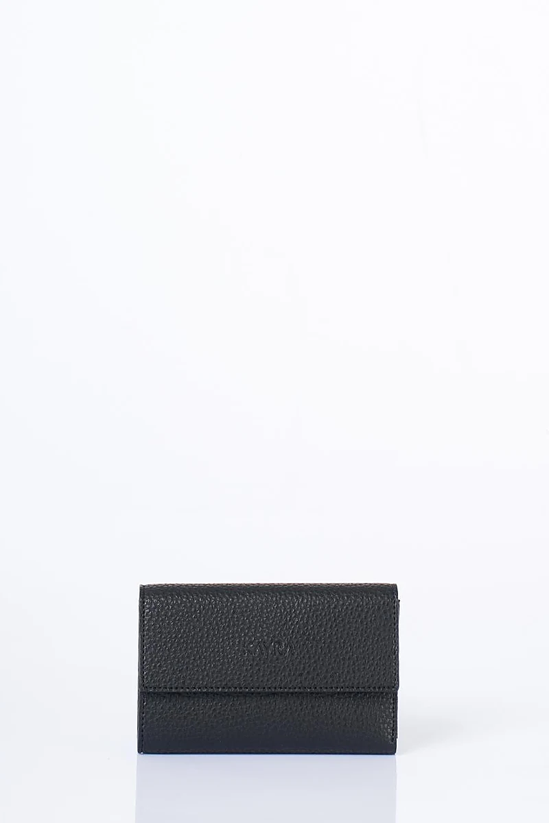 Faux Leather Rectangular Wallet in Black