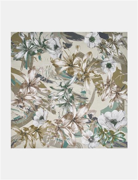 Mixed Floral Viscose Scarf in Mildew Green
