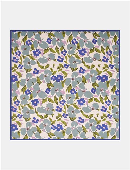 Floral Viscose Scarf in Navy Blue