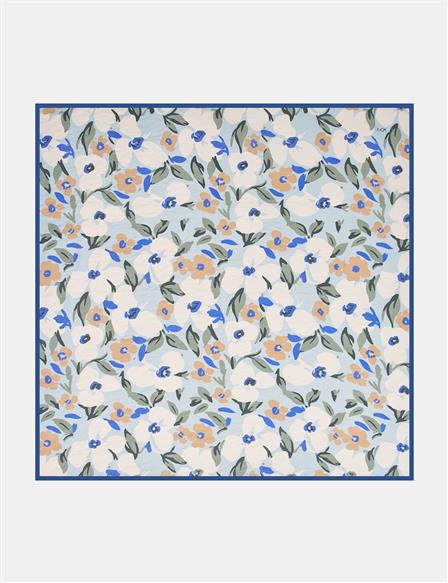 Çiçek Desenli Viskon Eşarp Mavi