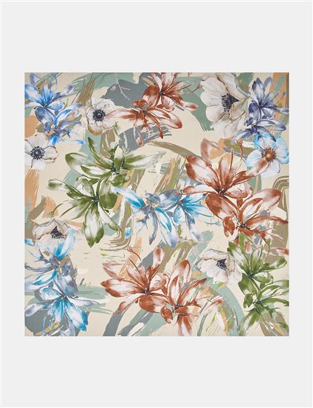 Mixed Floral Viscose Scarf in Beige