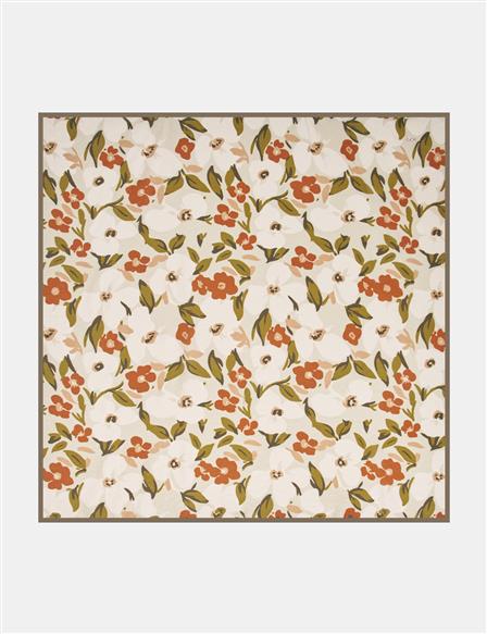 Çiçek Desenli Viskon Eşarp Haki