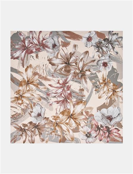 Mixed Floral Viscose Scarf in Cream