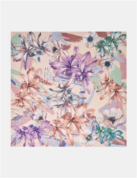 Mixed Floral Viscose Scarf in Salmon