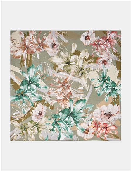 Mixed Floral Viscose Scarf in Almond Green