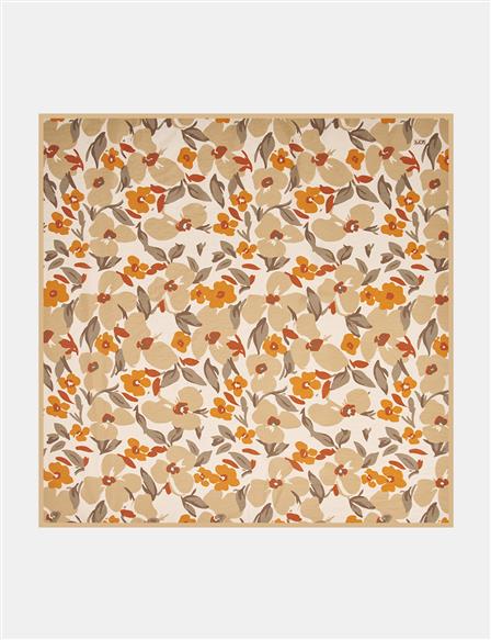 Floral Viscose Scarf in Beige