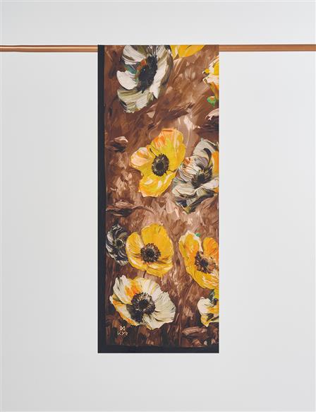 Floral Desen Viskon Şal Kahve 
