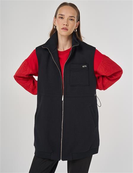 Stand Collar Drawstring Vest Black