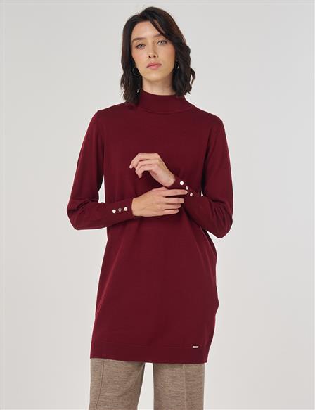 Turtleneck Basic Viscose Knit Tunic Dark Burgundy