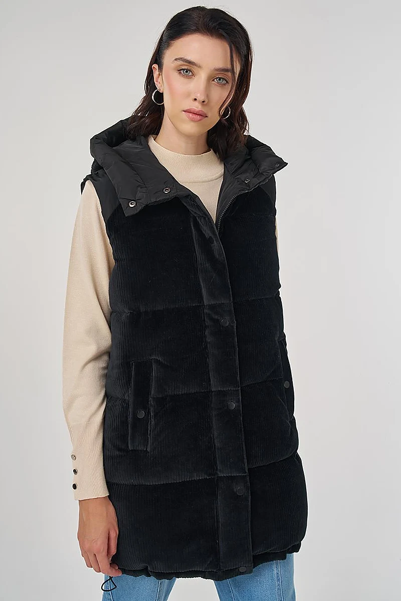 Velvet Trimmed Puffer Vest Black