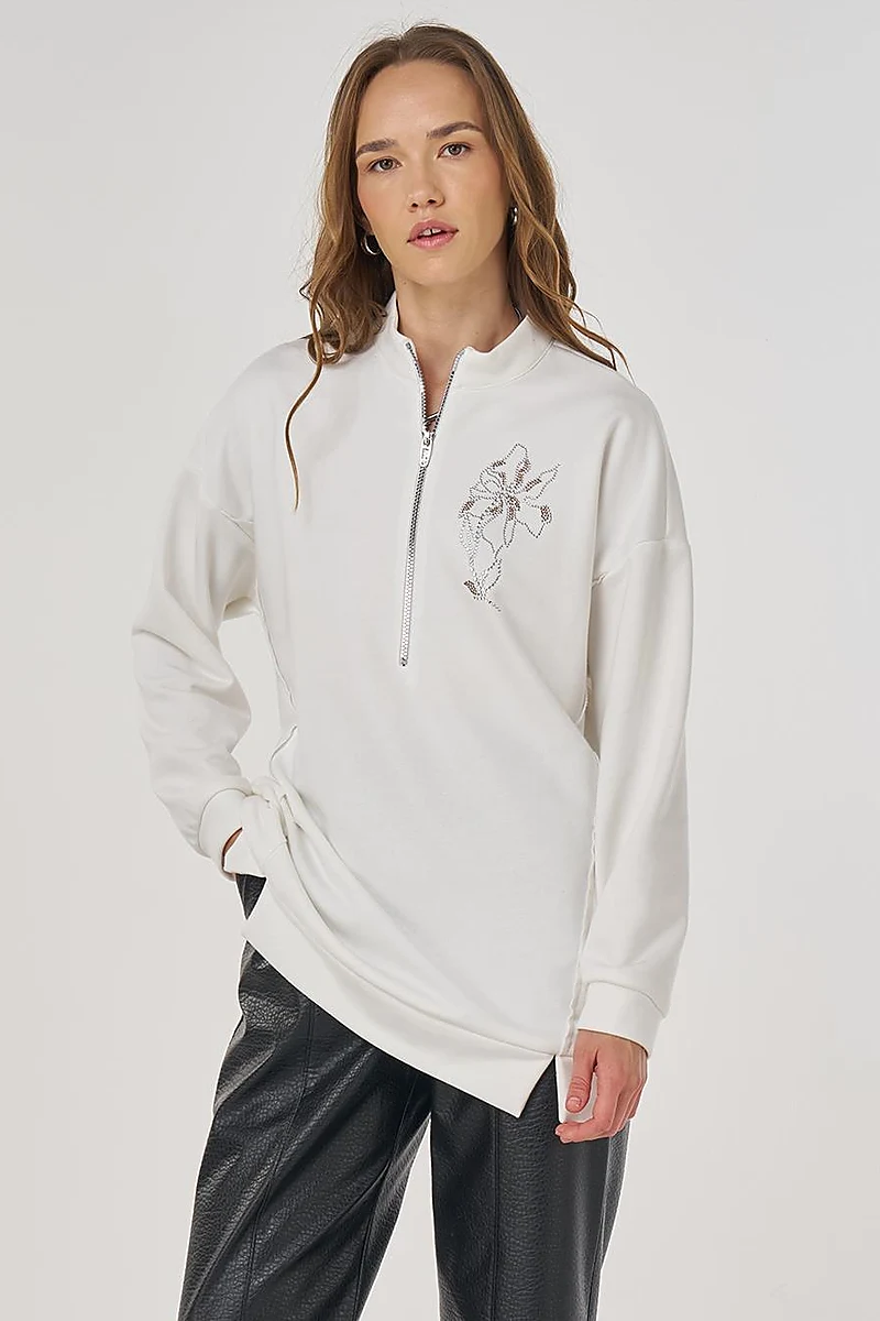 Hotfix Printed Three-Thread Sweatshirt Ecru