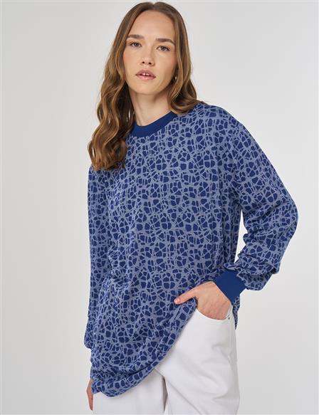 Patterned Viscose Sweatshirt Indigo