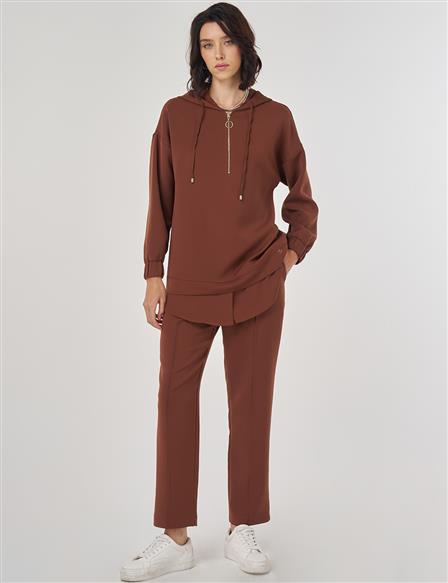 Drop Shoulder Two-Piece Set Brown