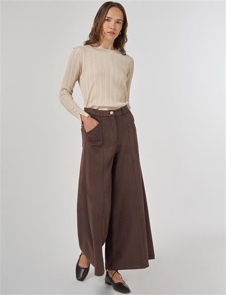Wide Leg Suede Pants Dark Brown