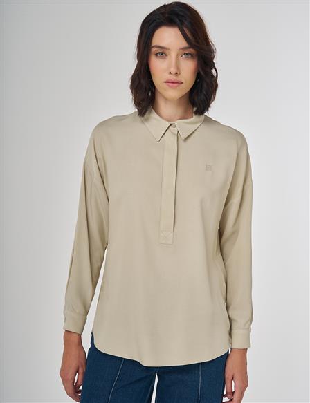 Half Placket Viscose Shirt Moss Green