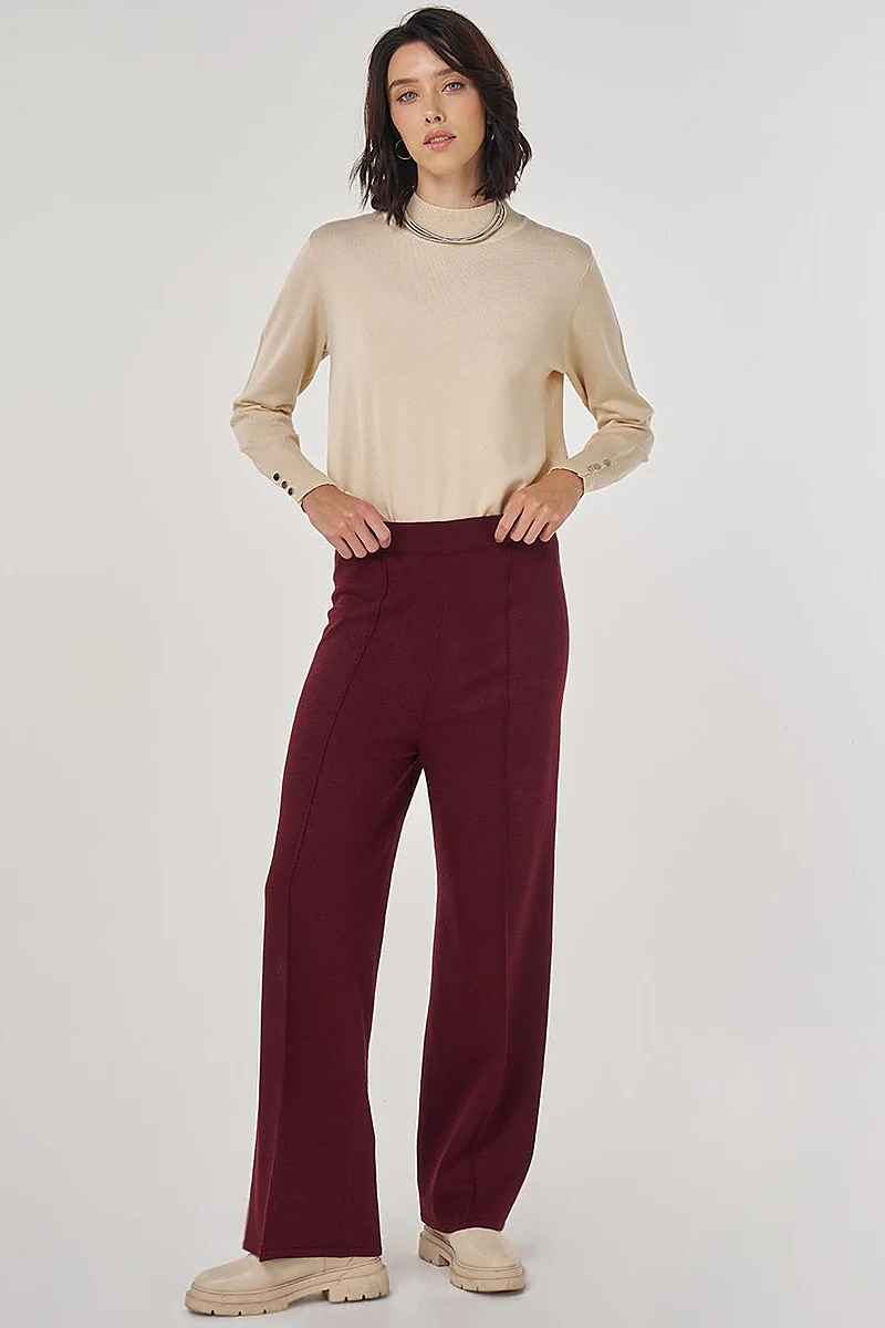 Ribbed Knit Pants Burgundy