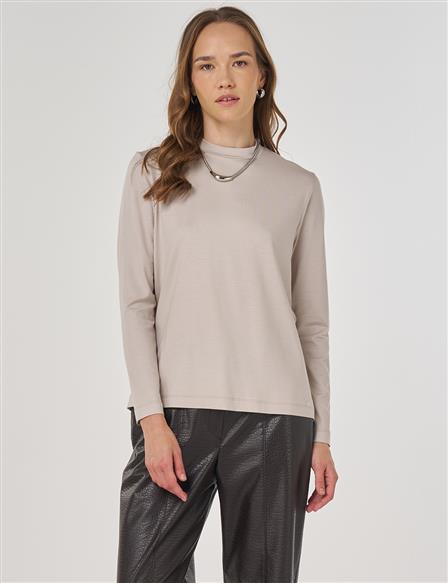 Crew Neck Basic Viscose Blouse Stone
