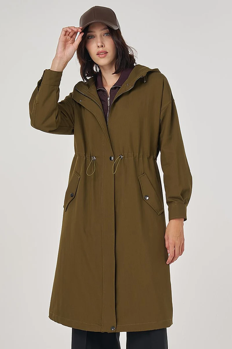Drop Shoulder Trench Coat Khaki