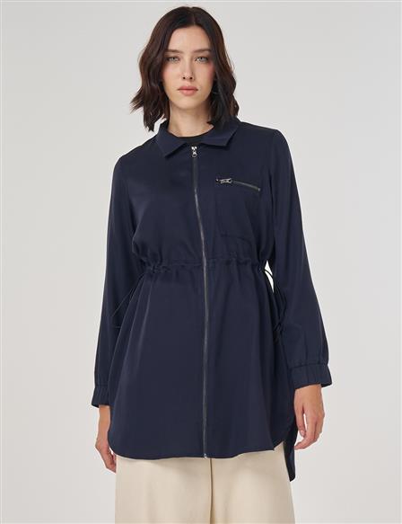 100% Lyocell Drawstring Waist Tunic Navy