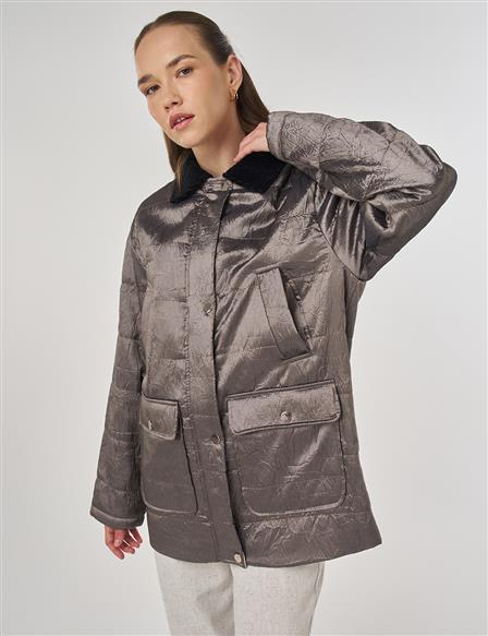 Kadife Yaka Detaylı Mont Vizon