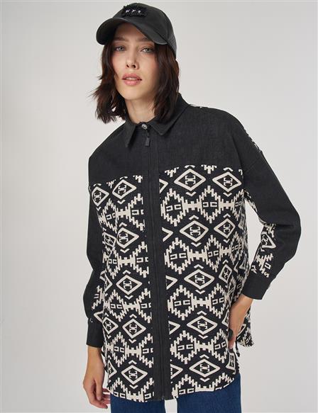 Ethnic Pattern Blouse in Black