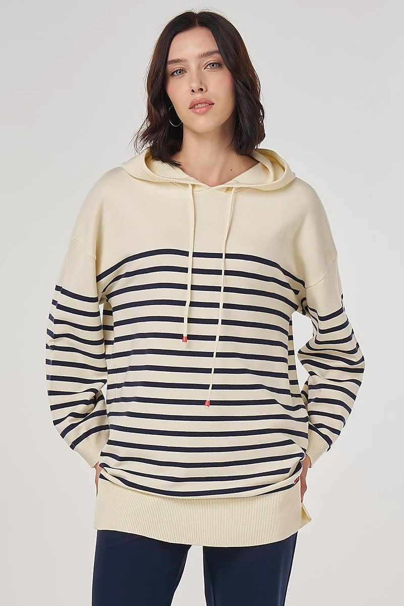 Striped Viscose Knit Tunic in Dark Navy