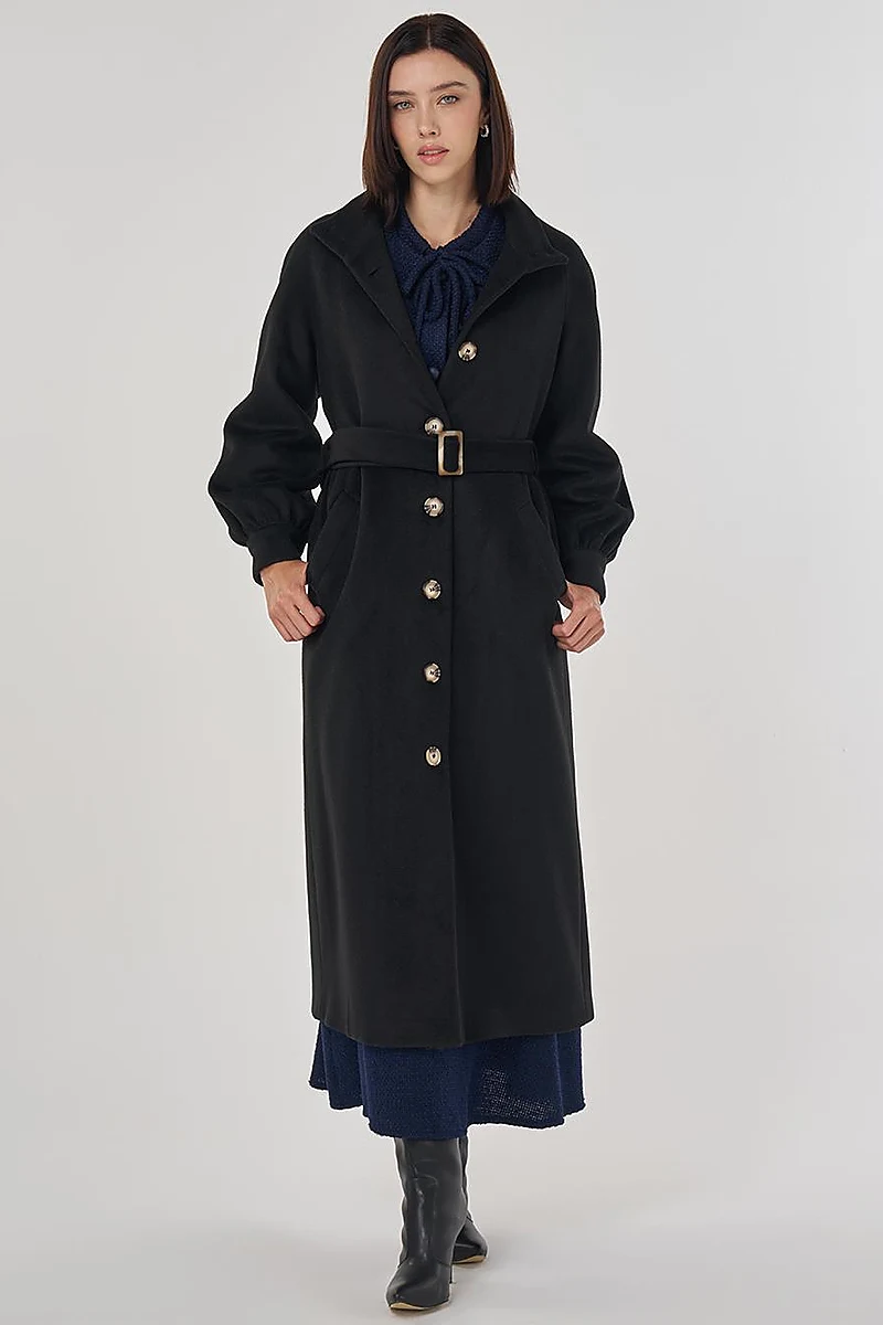 Stand Collar Wool Coat Black