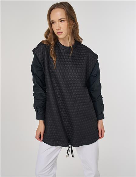 Dokulu Kumaş Garnili Sweatshirt Siyah 