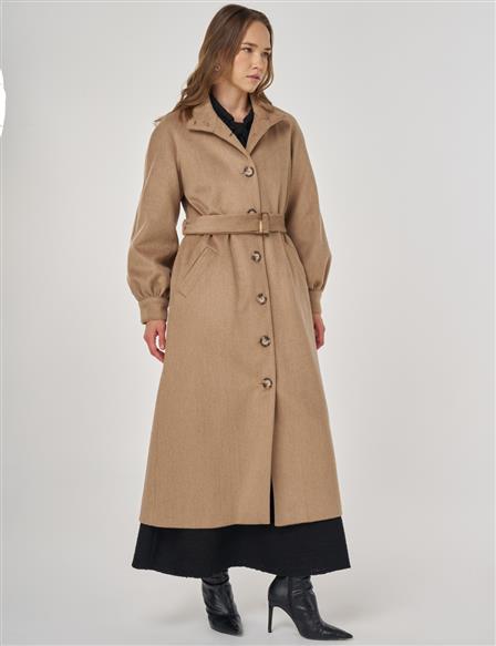 Dik Yaka Kaşe Kaban Bej 