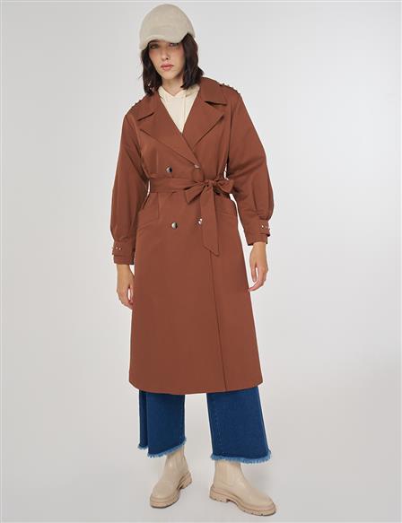 Stud Printed Trench Coat Brown