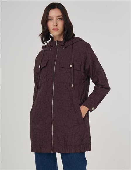 Shiny Button Quilted Overcoat Dark Burgundy