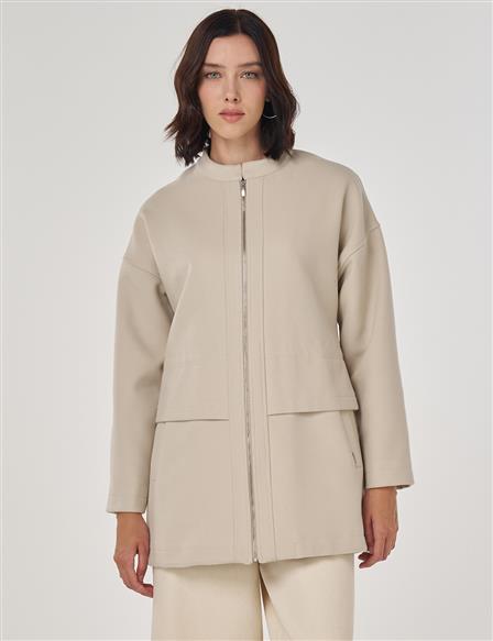 Zippered Wool Blend Jacket Stone