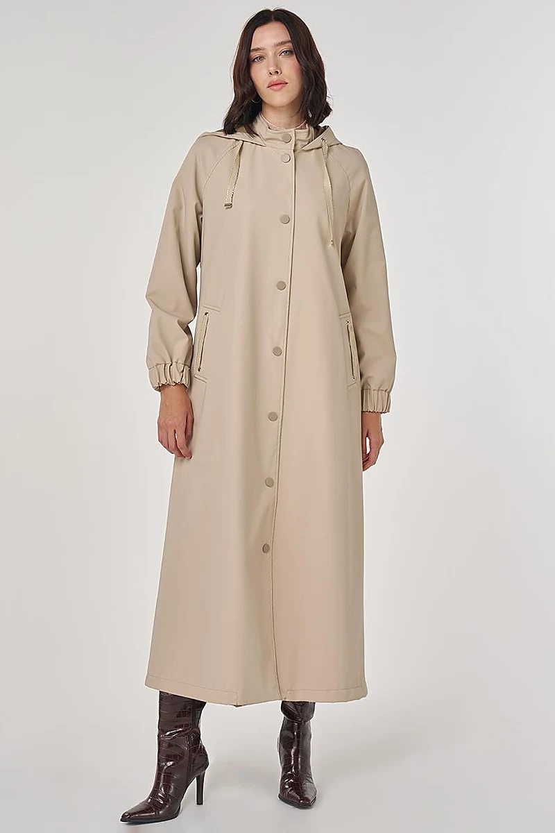 Stand Collar Overcoat Beige