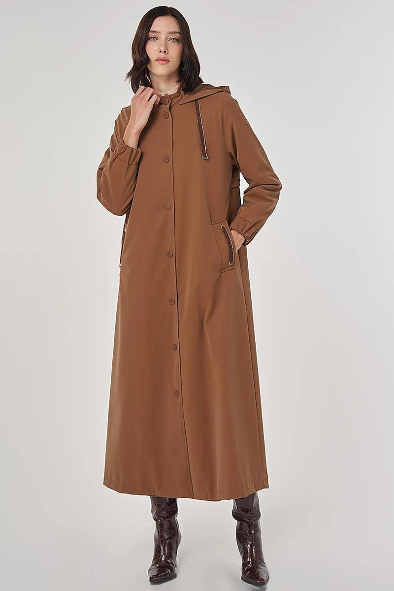 Stand Collar Overcoat Milky Brown
