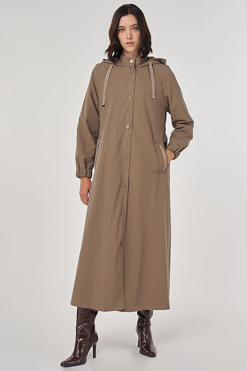 Stand Collar Overcoat Taupe