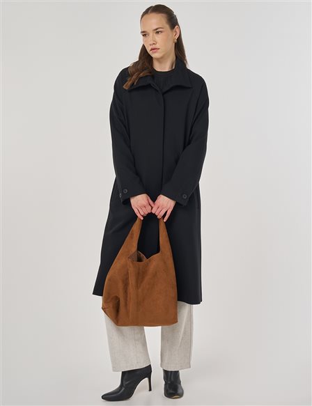 Stand Collar Raglan Sleeve Coat Black
