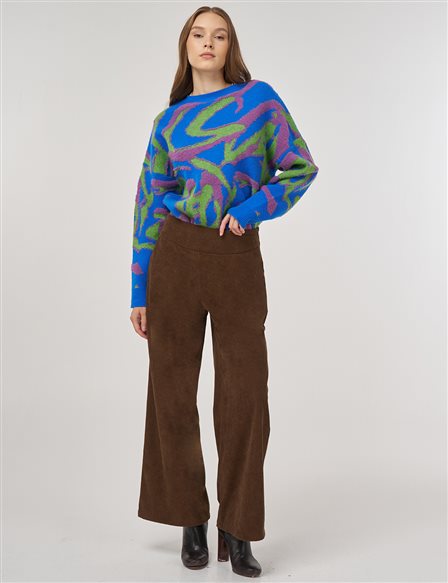 Cep Detaylı Kadife Pantolon Kahve 