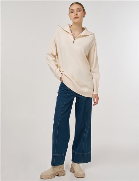 Zippered Viscose Knit Tunic in Cream 