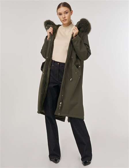 Cep Detaylı Anorak Mont Haki 