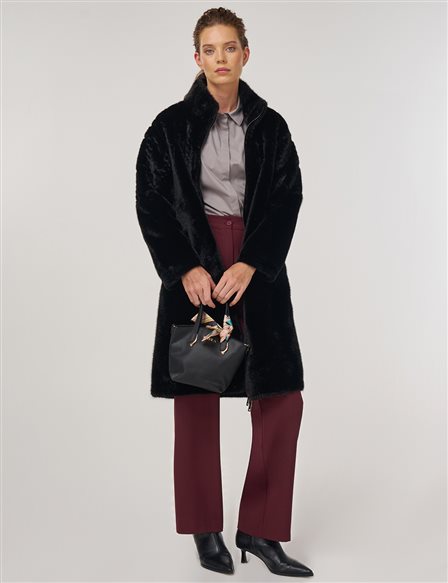 Dik Yaka Peluş Kaban Siyah 