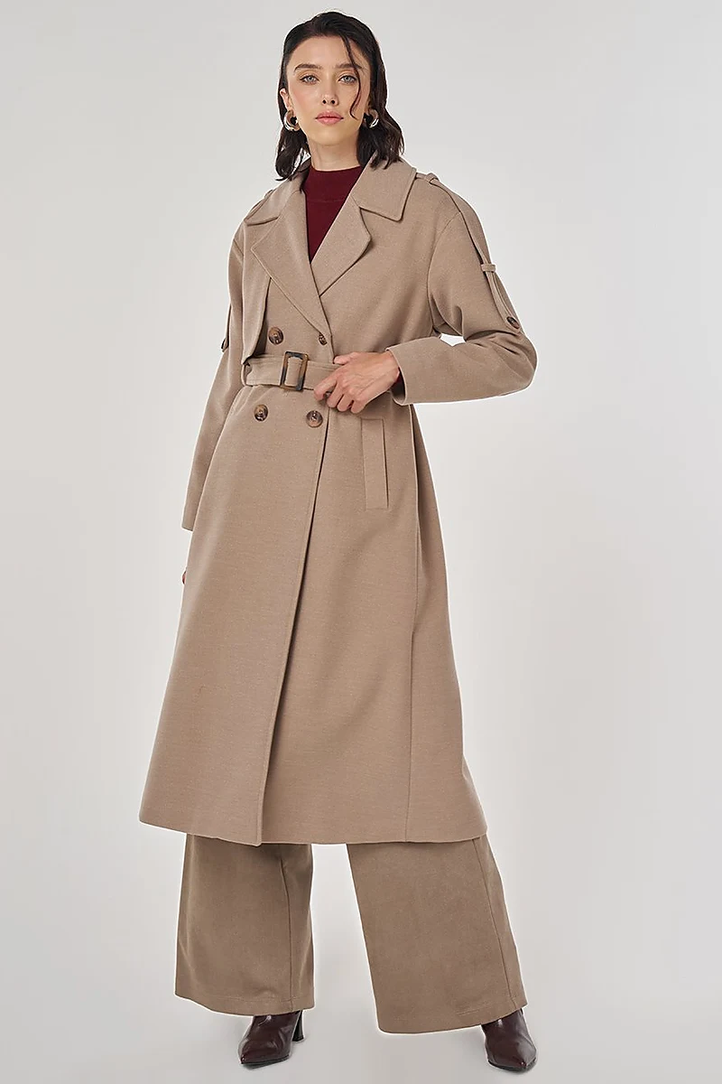 Belted Wool Coat Taupe